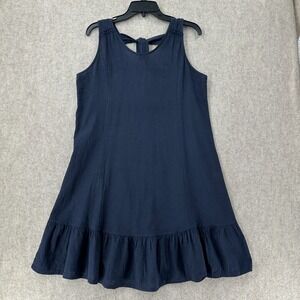 Terzo Millennio Linen Babydoll Drop Waist Dress MED Blue A Line Sleeveless